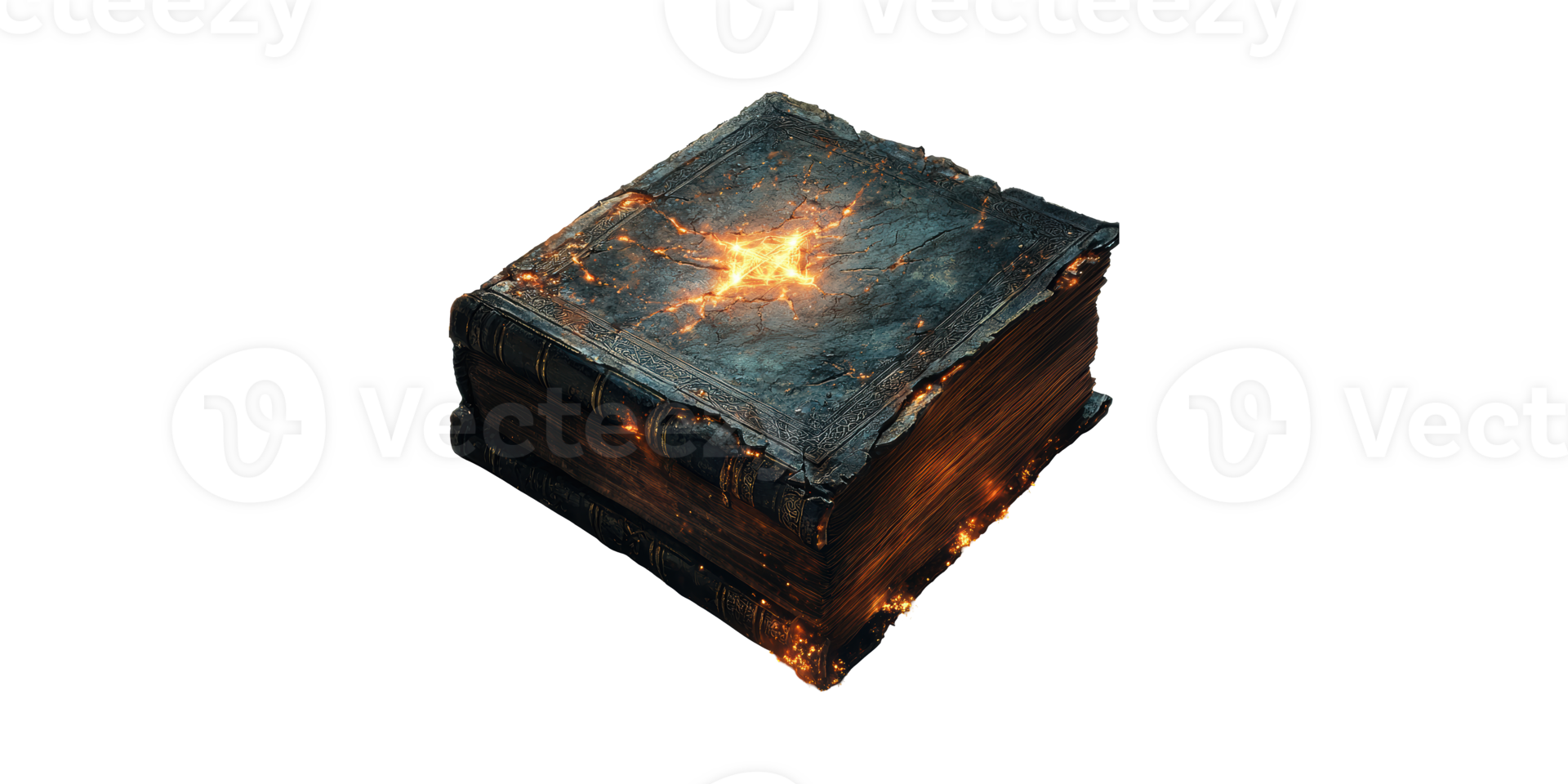 Ancient magic book with glowing star isolated on transparent background png