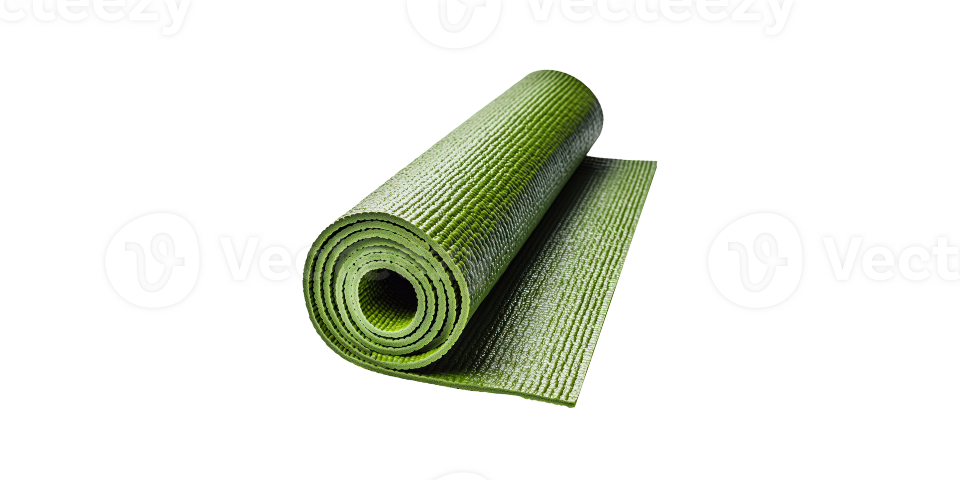 Green yoga mat rolled up isolated on transparent background png