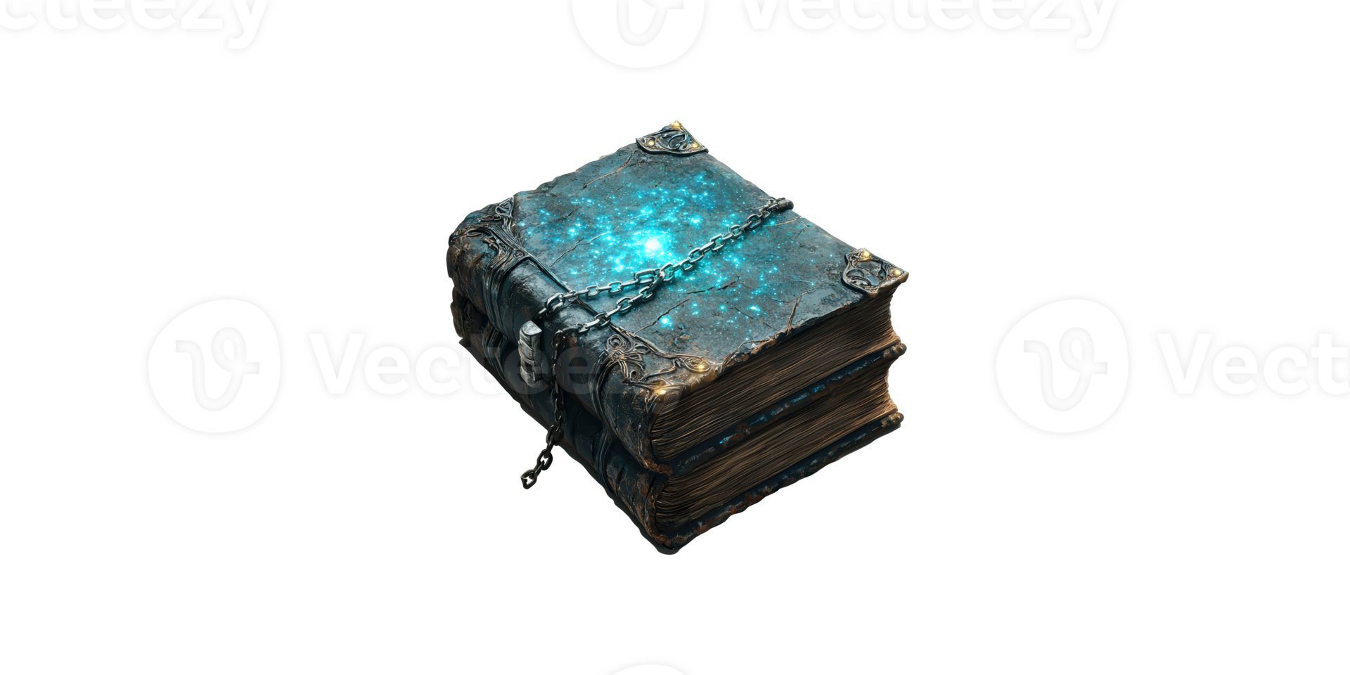 Ancient mystical book with glowing blue aura isolated on transparent background png