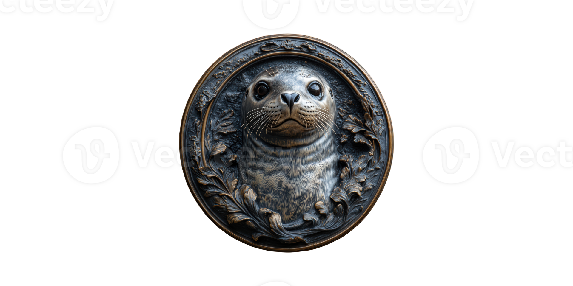 Seal face relief sculpture isolated on transparent background png