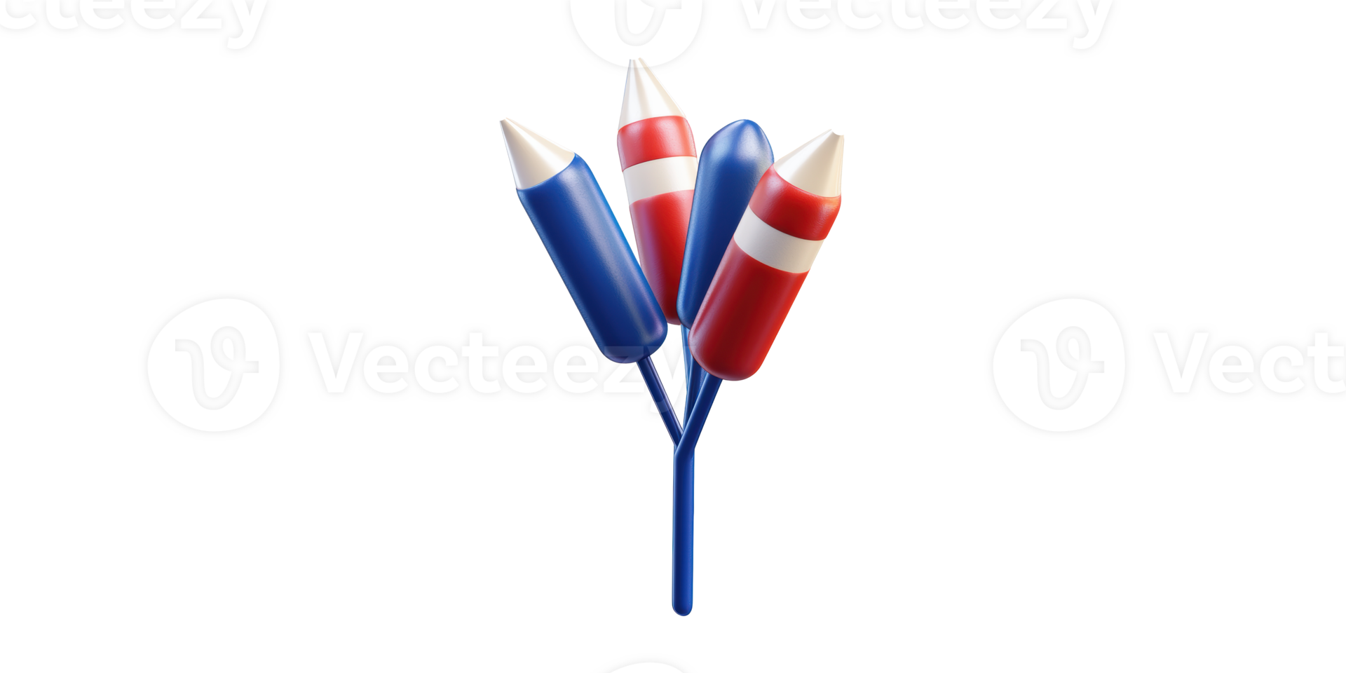 Cluster of red and blue fireworks rockets isolated on transparent background png