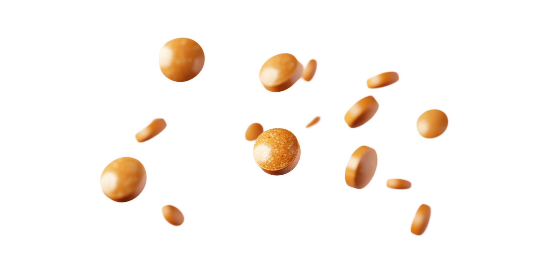 Brown medicine pills scattered isolated on transparent background png
