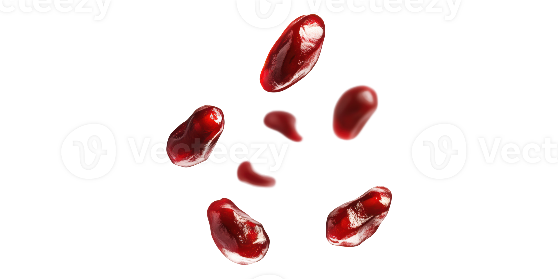 Pomegranate seeds floating isolated on transparent background png