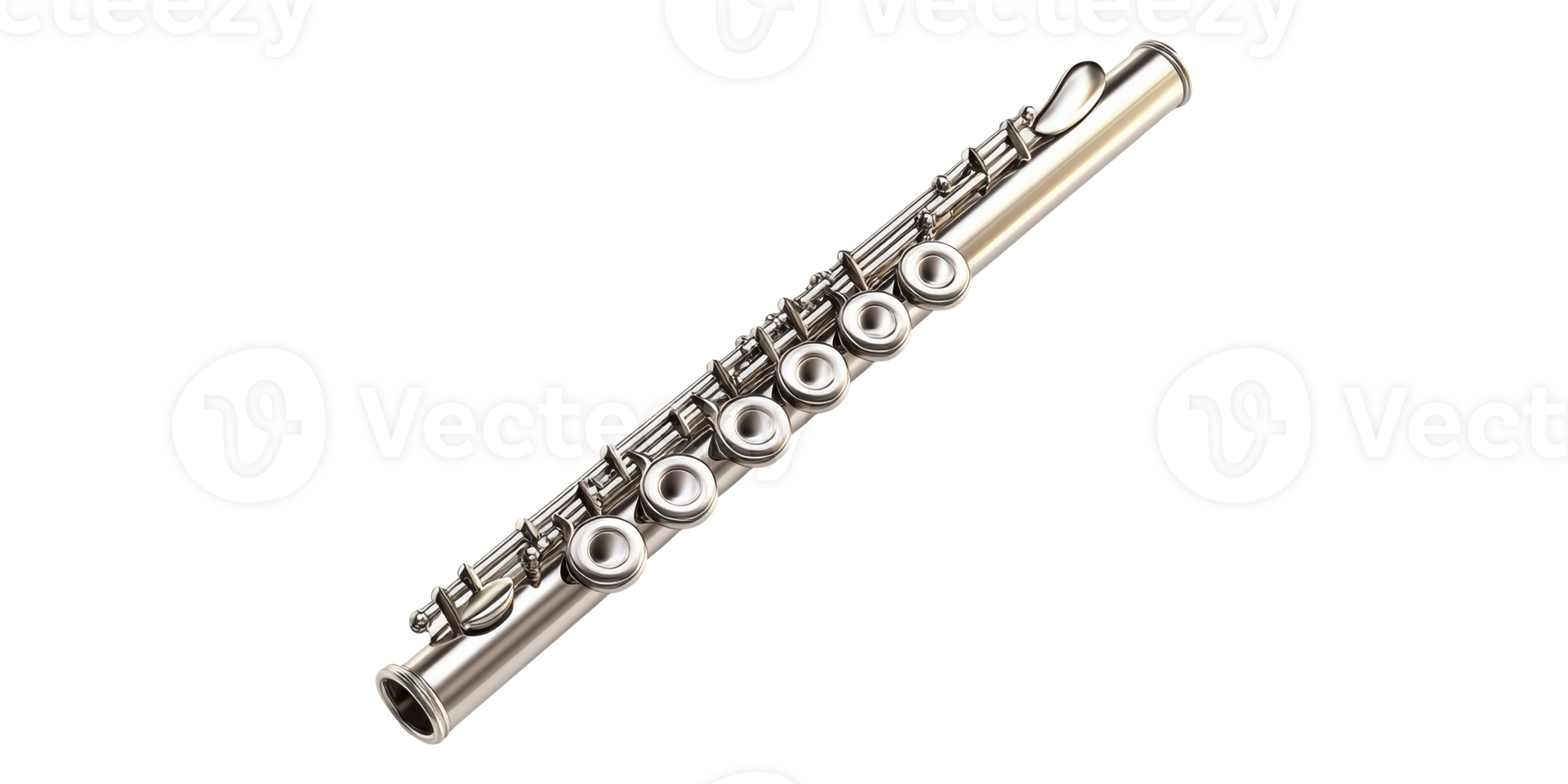 Silver flute wind instrument isolated on transparent background png