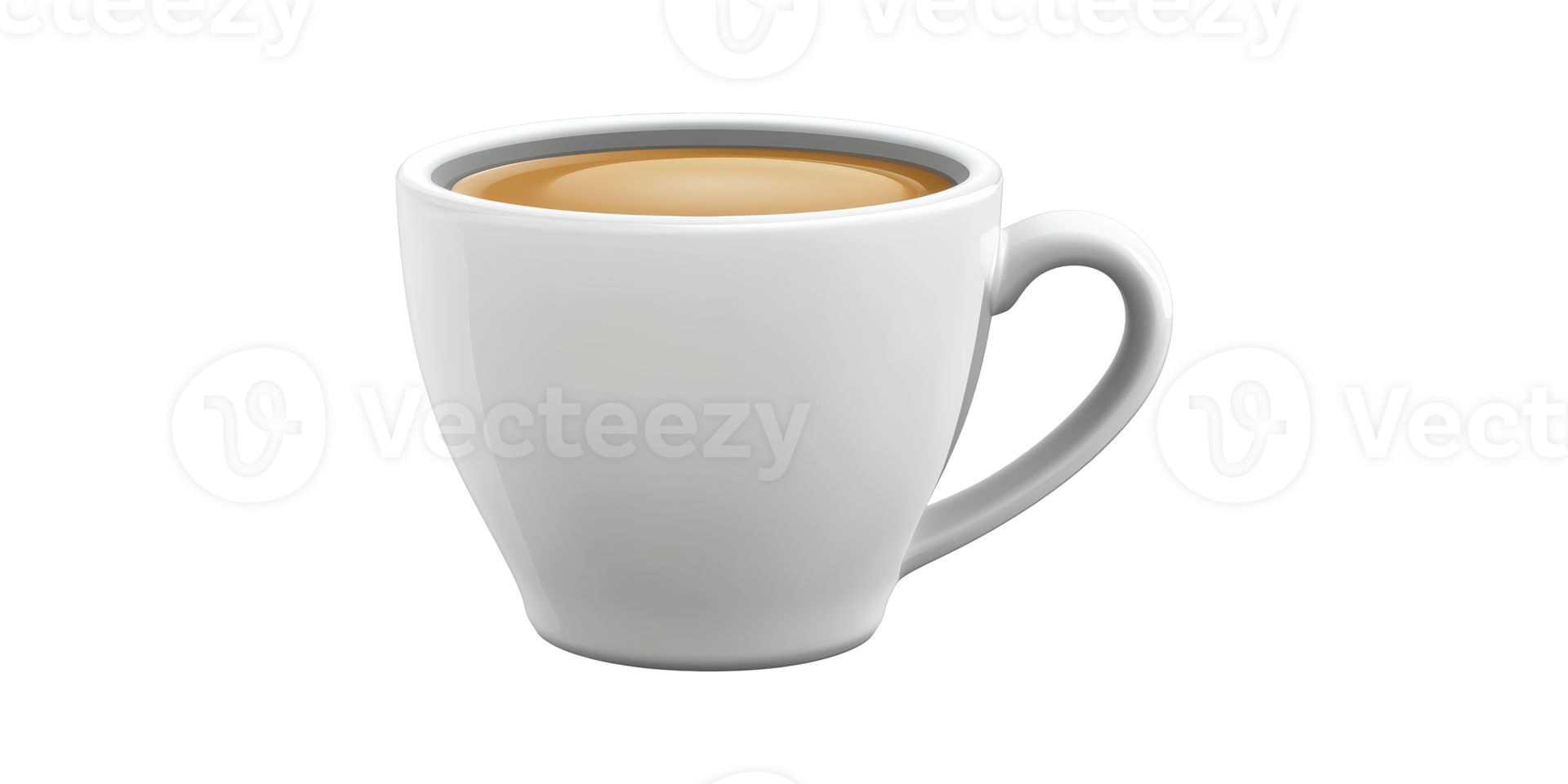 White ceramic mug with coffee isolated on transparent background png