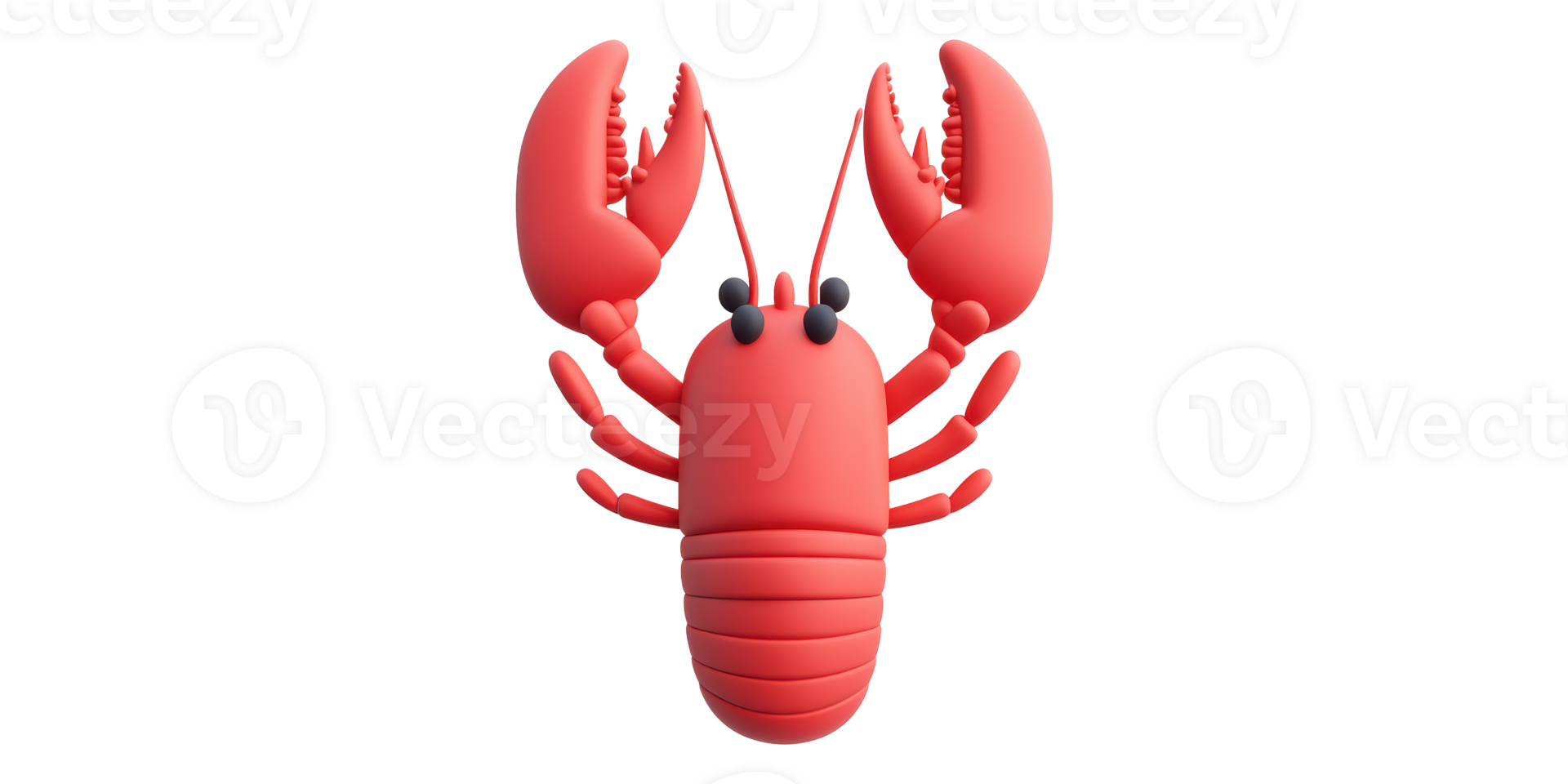 Red cartoon lobster with claws isolated on transparent background png