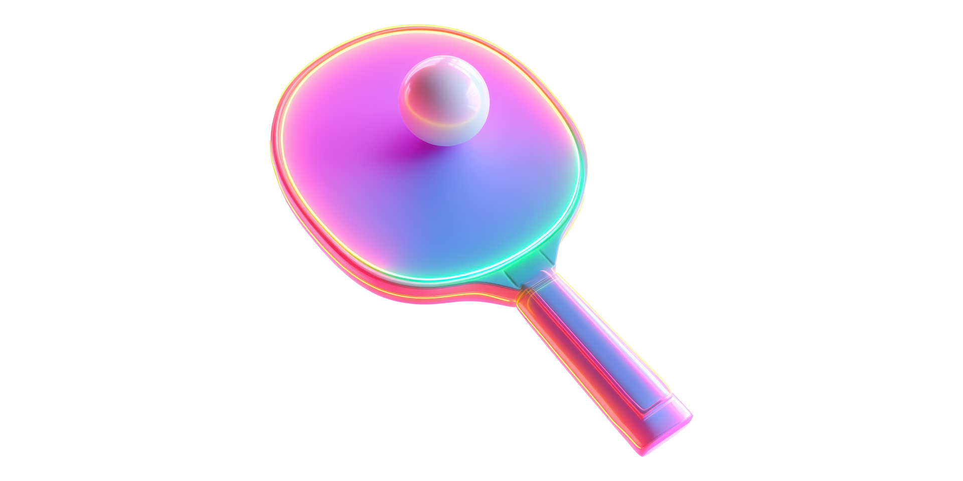 Colorful gradient ping pong paddle and ball isolated on transparent background png