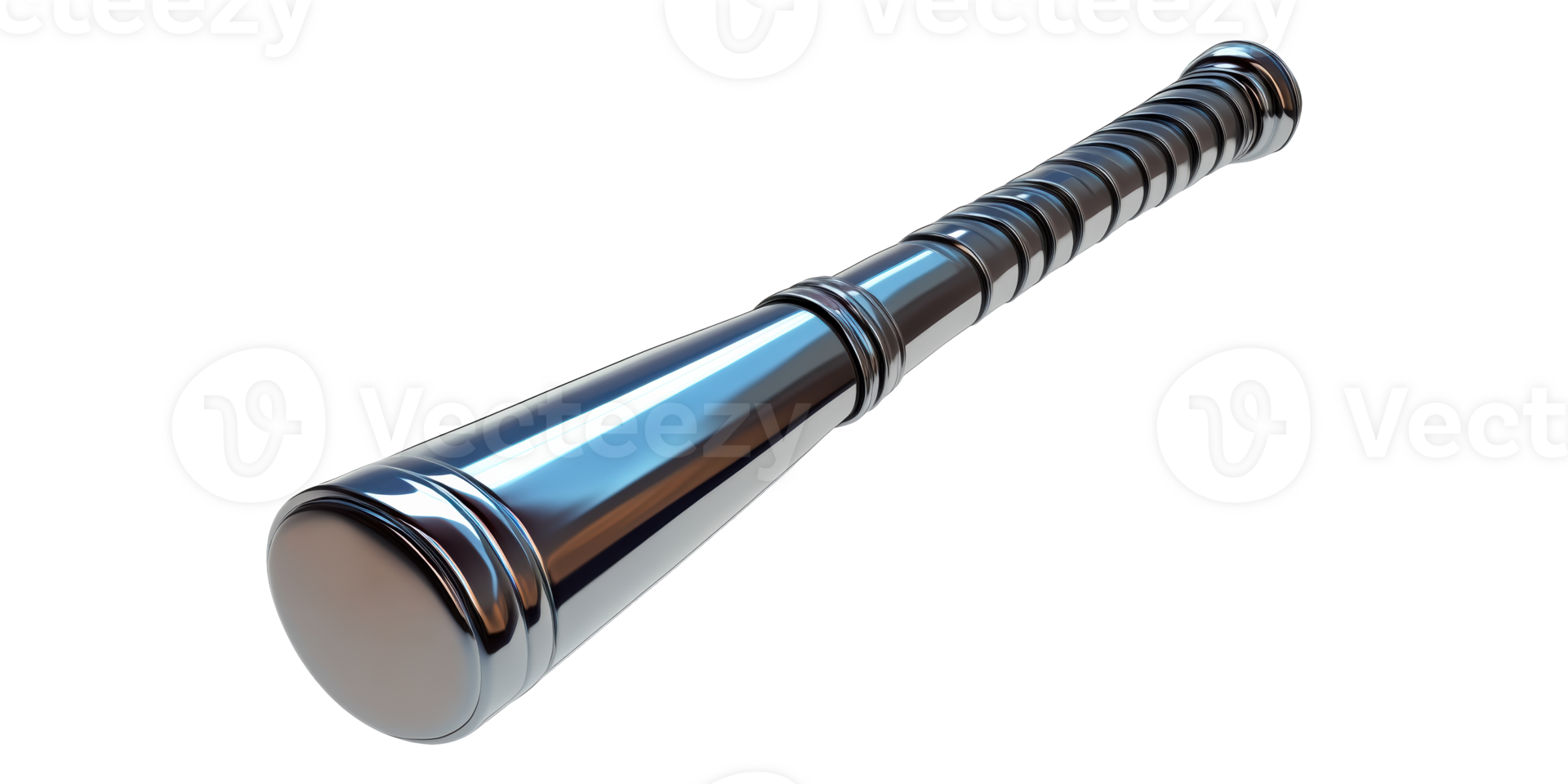 Shiny metal baton with ribbed handle isolated on transparent background png