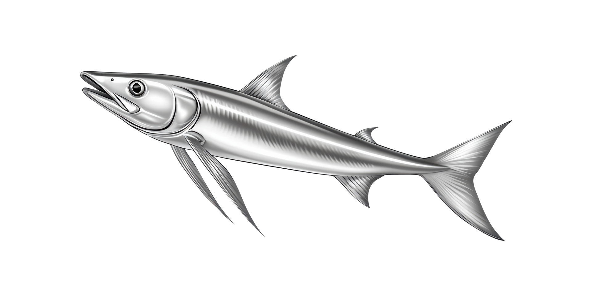 Silver fish with fins and scales isolated on transparent background png