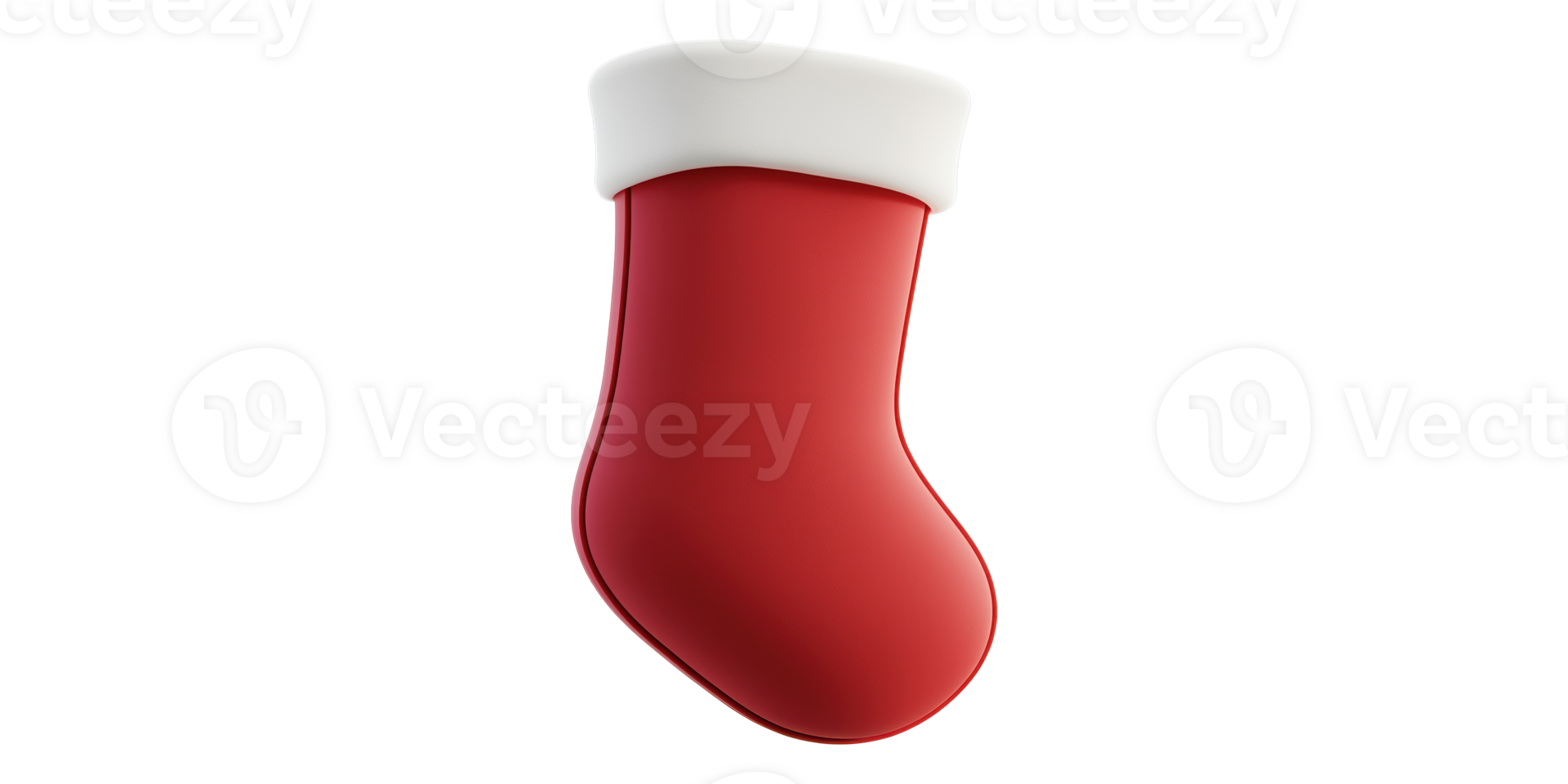 Red christmas stocking with white cuff isolated on transparent background png