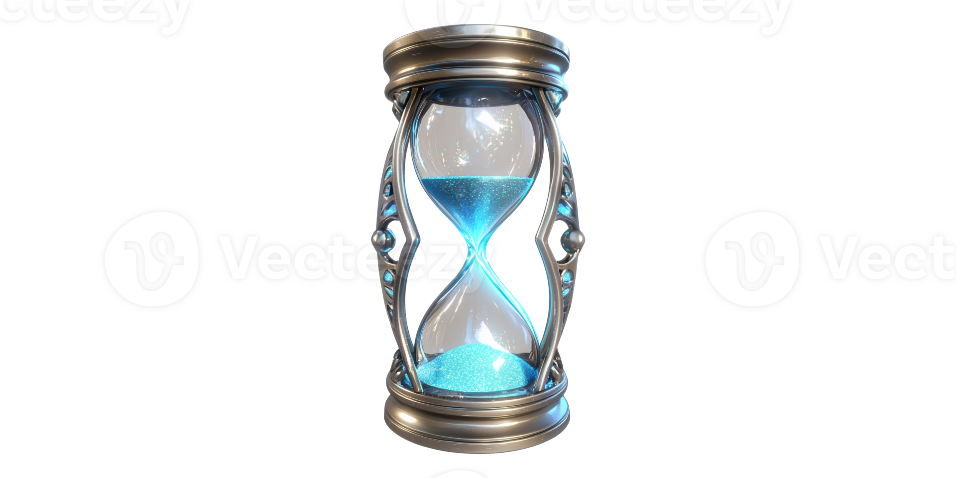 Antique hourglass with blue sand isolated on transparent background png