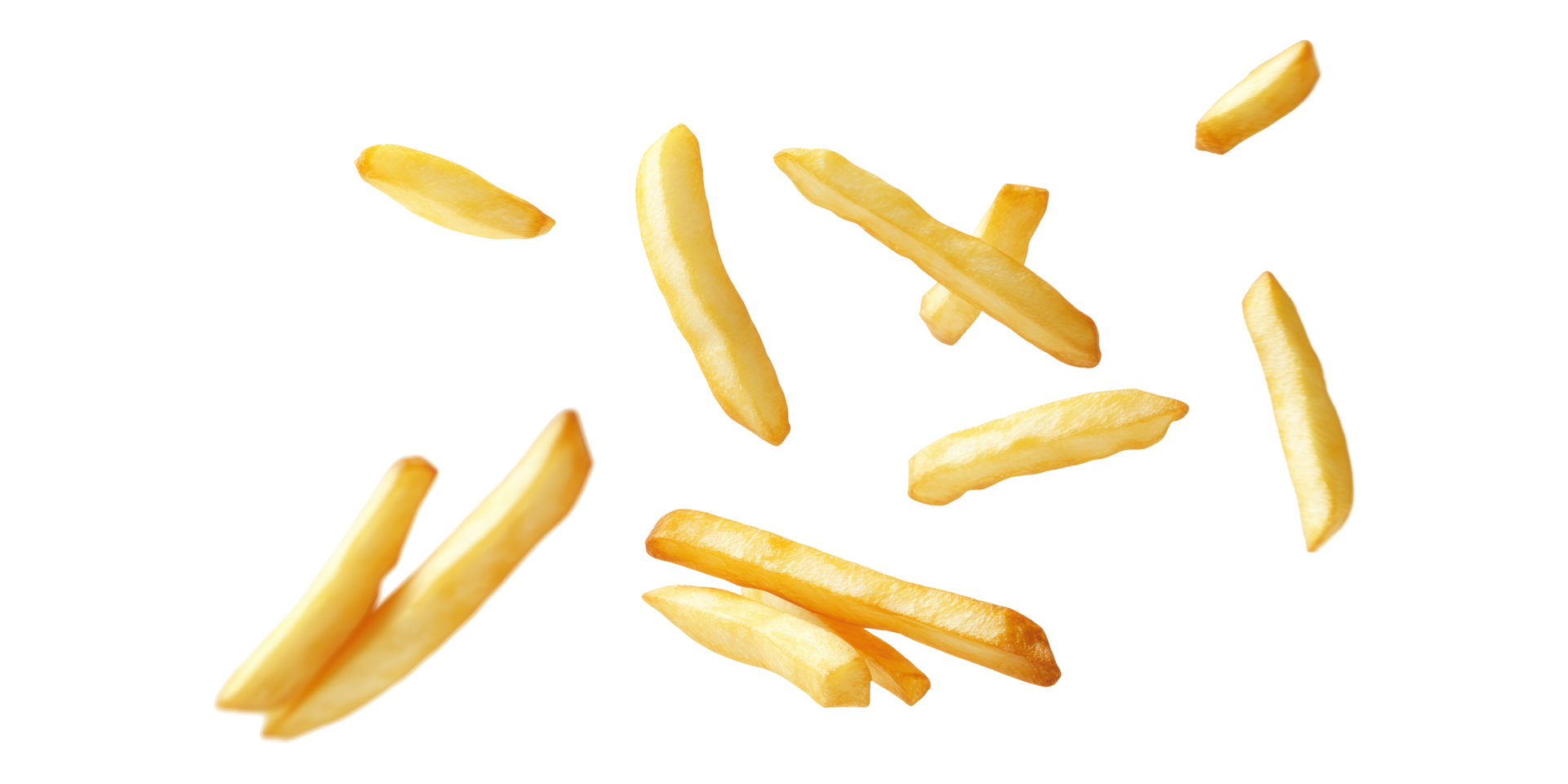 Crispy french fries floating isolated on transparent background png