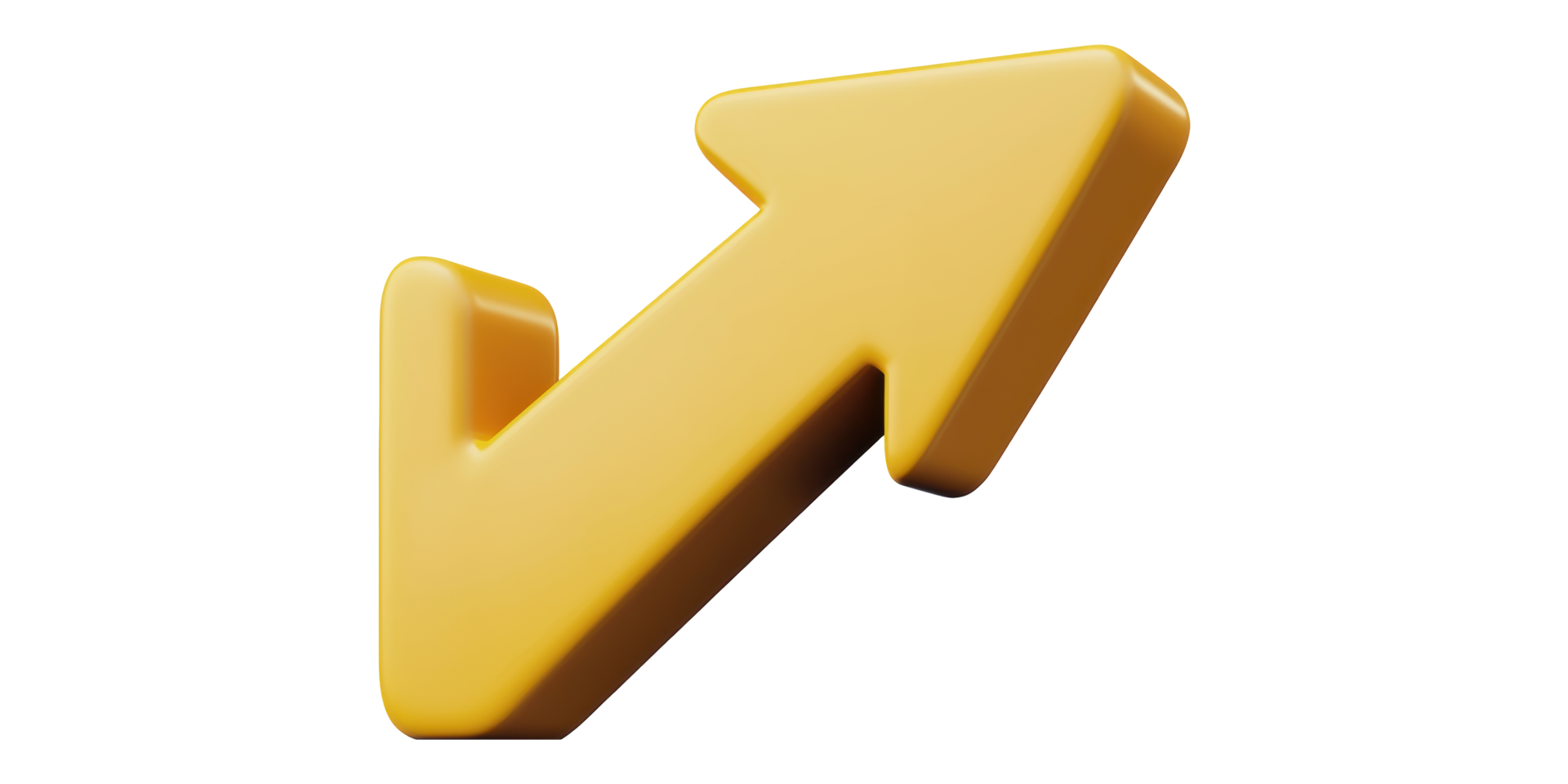 Yellow 3d arrow pointing upwards isolated on transparent background png