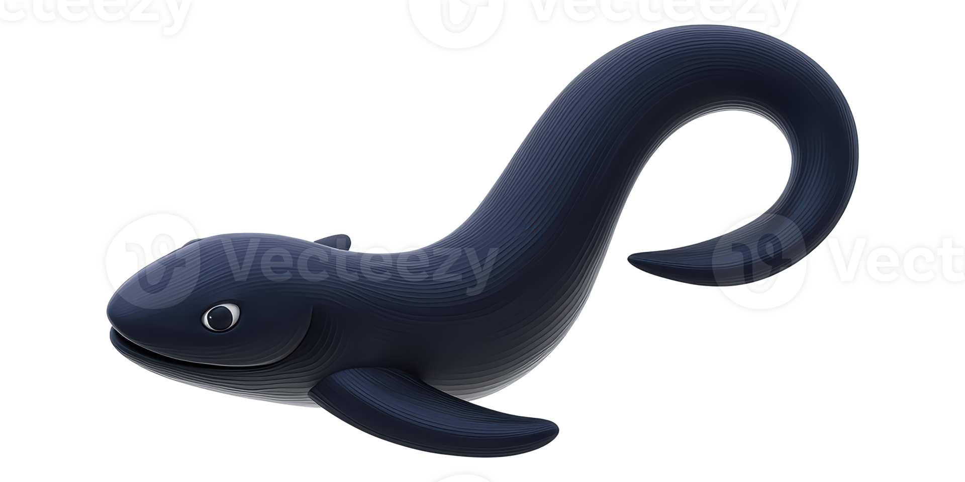 Cartoon black fish with curved tail isolated on transparent background png