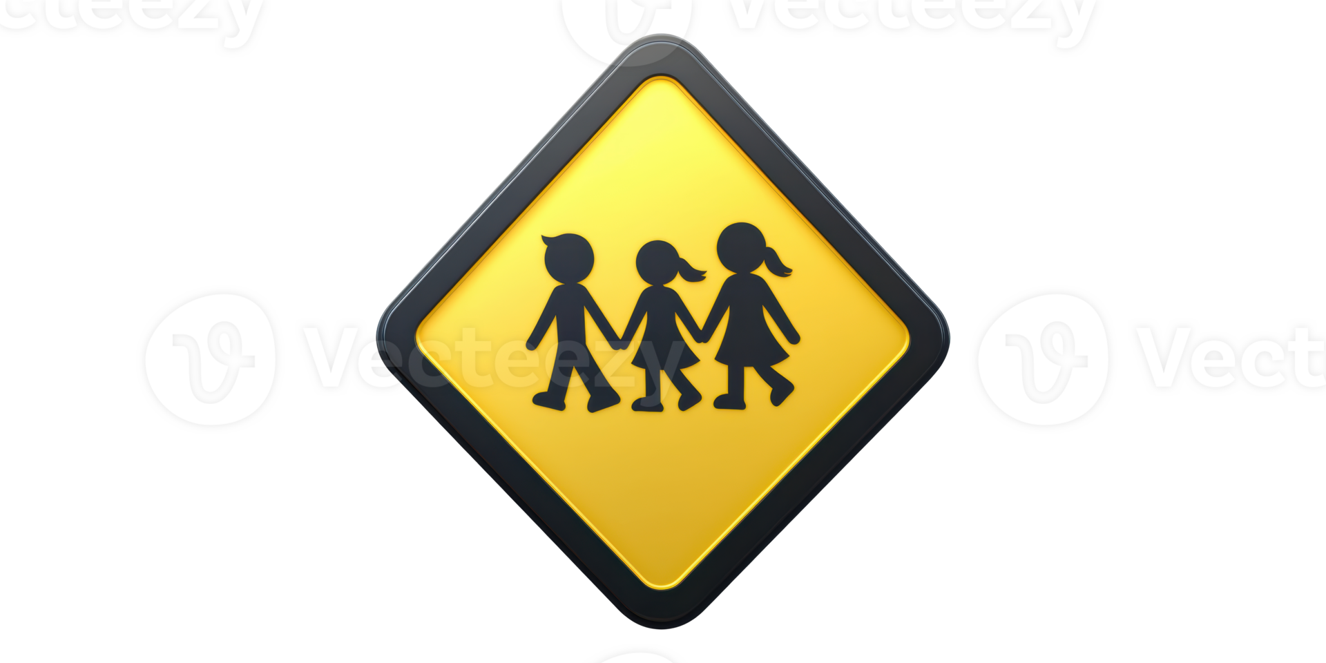 Pedestrian crossing sign with children silhouette isolated on transparent background png