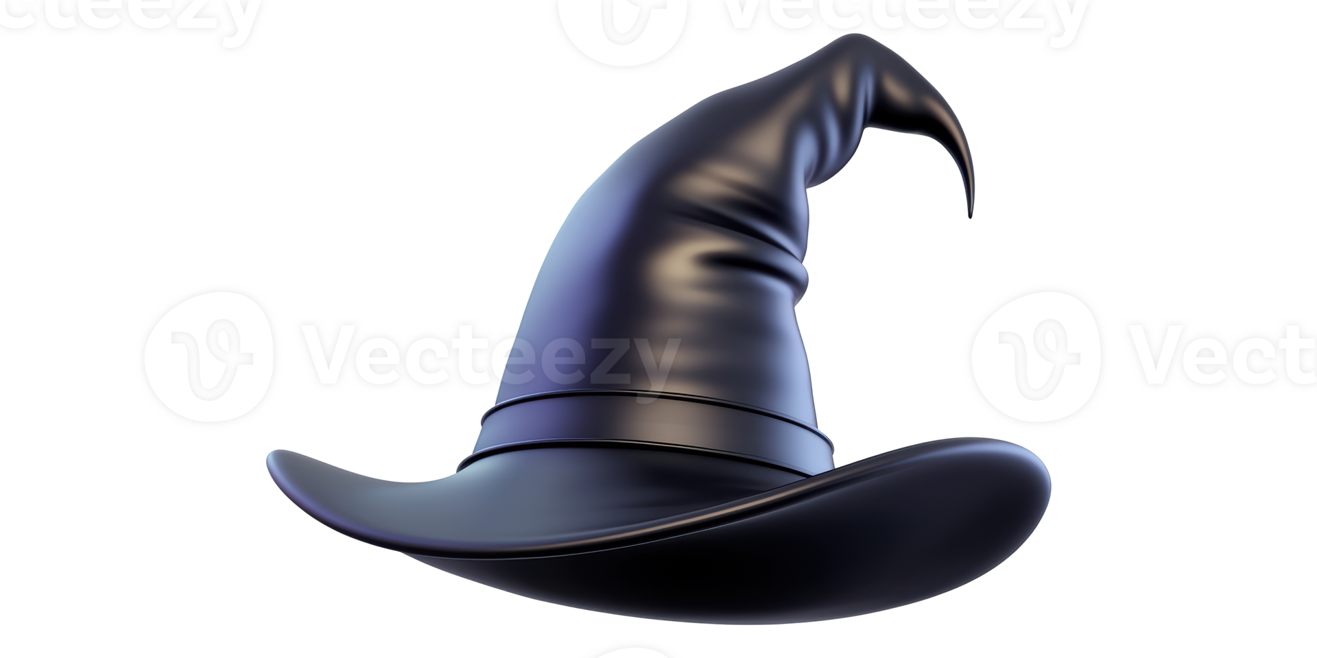 Black witch hat with curved tip isolated on transparent background png