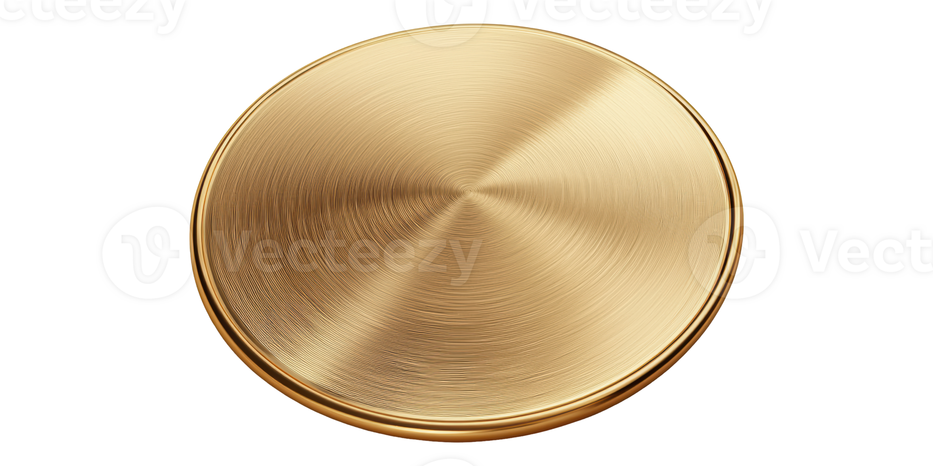 Circular gold metal surface isolated on transparent background png