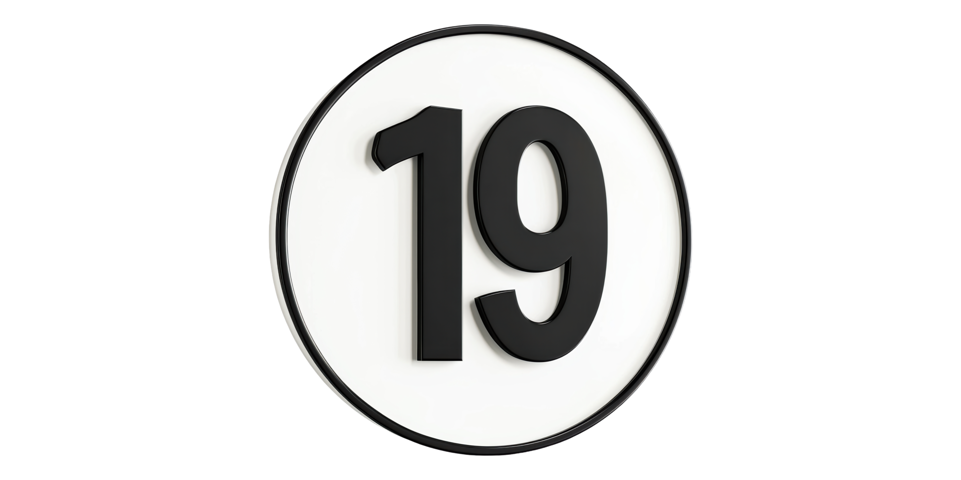 Number nineteen sign with black border isolated on transparent background png