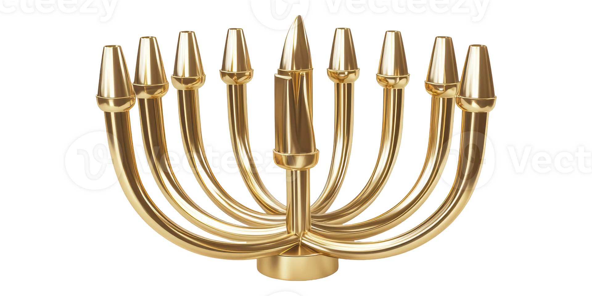 Golden menorah with nine branches isolated on transparent background png