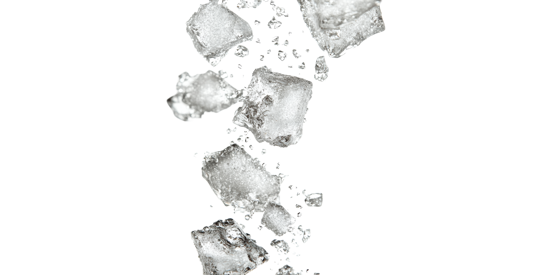 Ice cubes falling with water splashes isolated on transparent background png