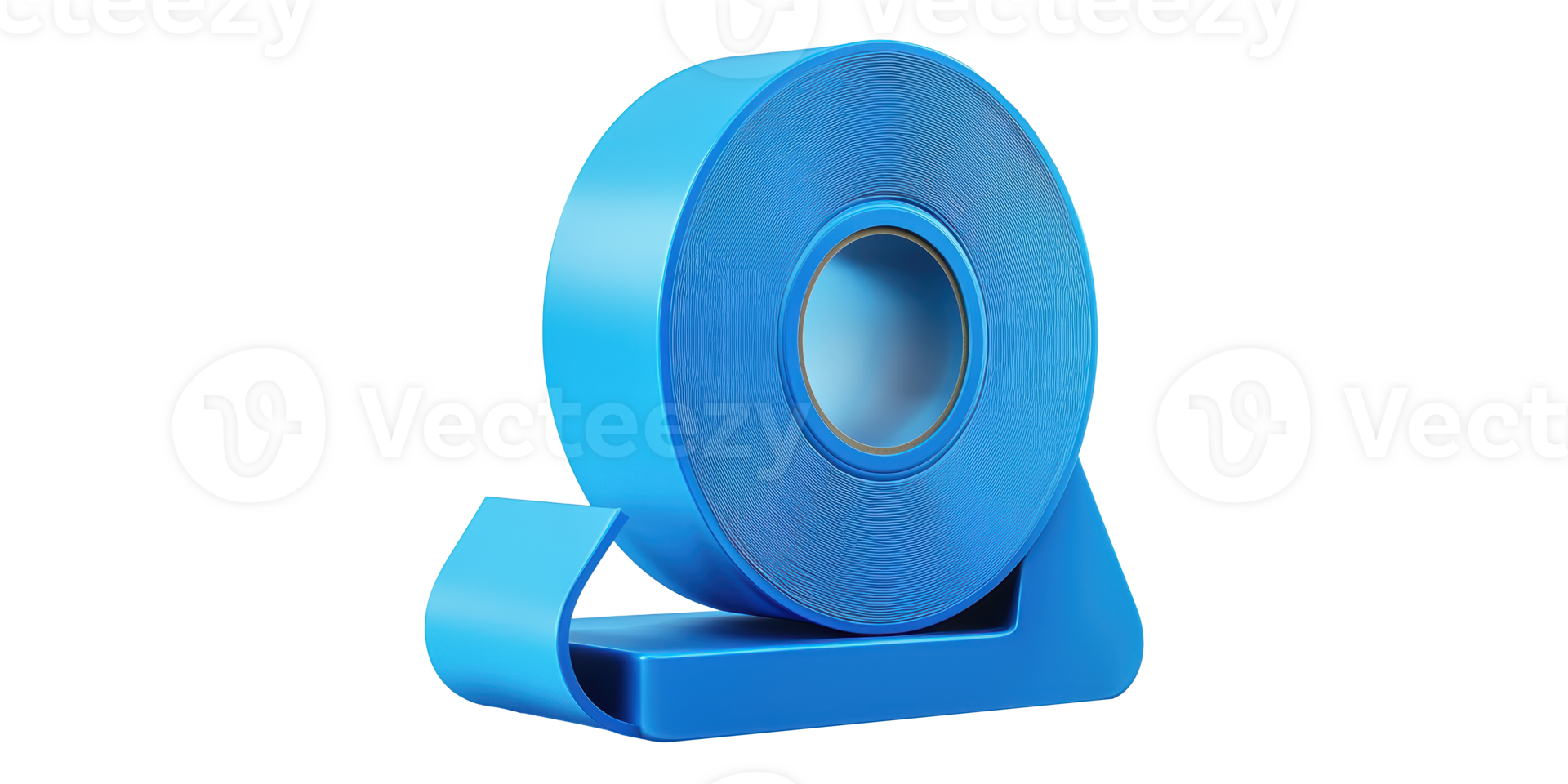 Blue self-adhesive tape roll on dispenser stand isolated on transparent background png