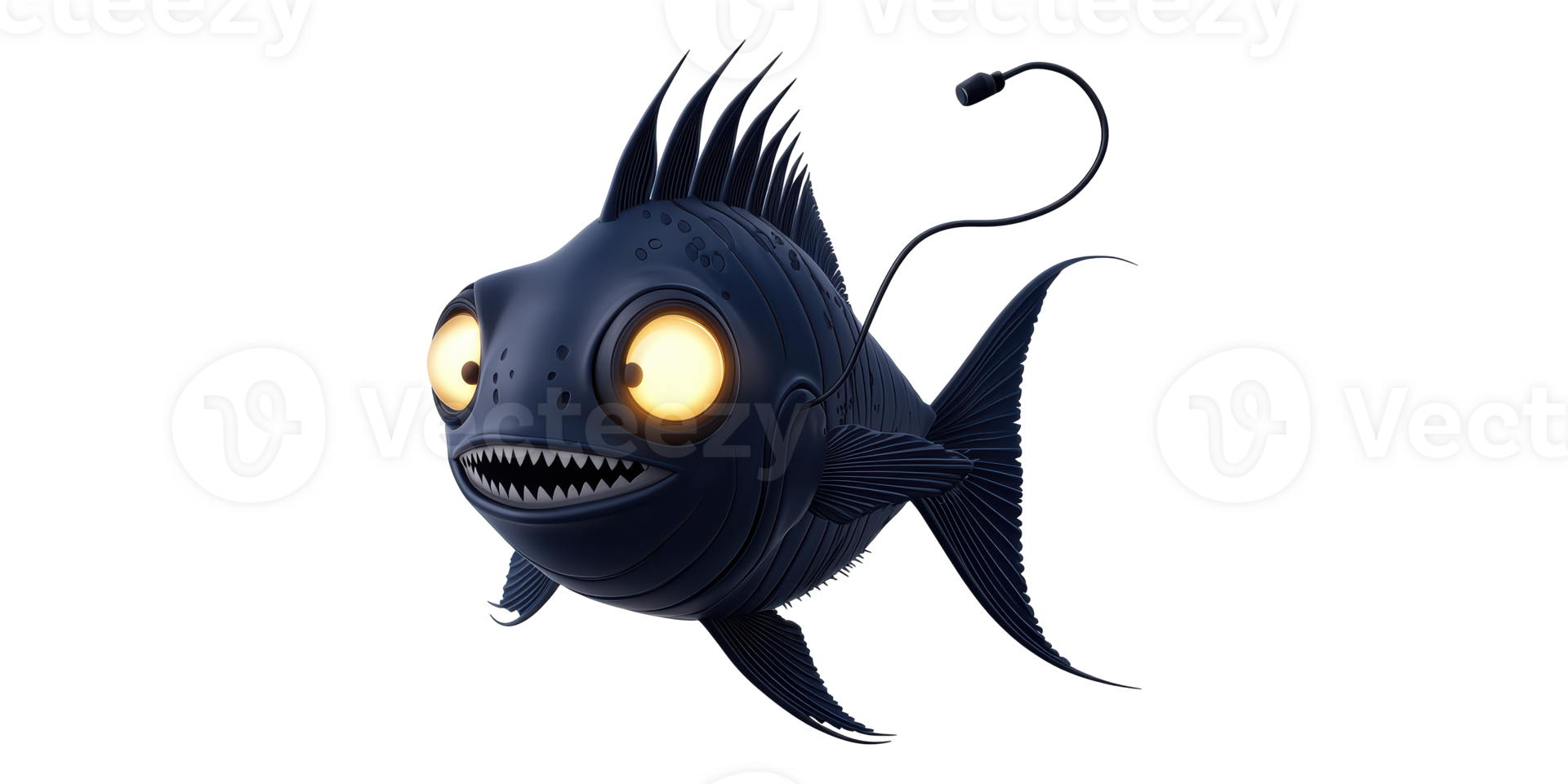 Cartoon anglerfish with glowing eyes isolated on transparent background png