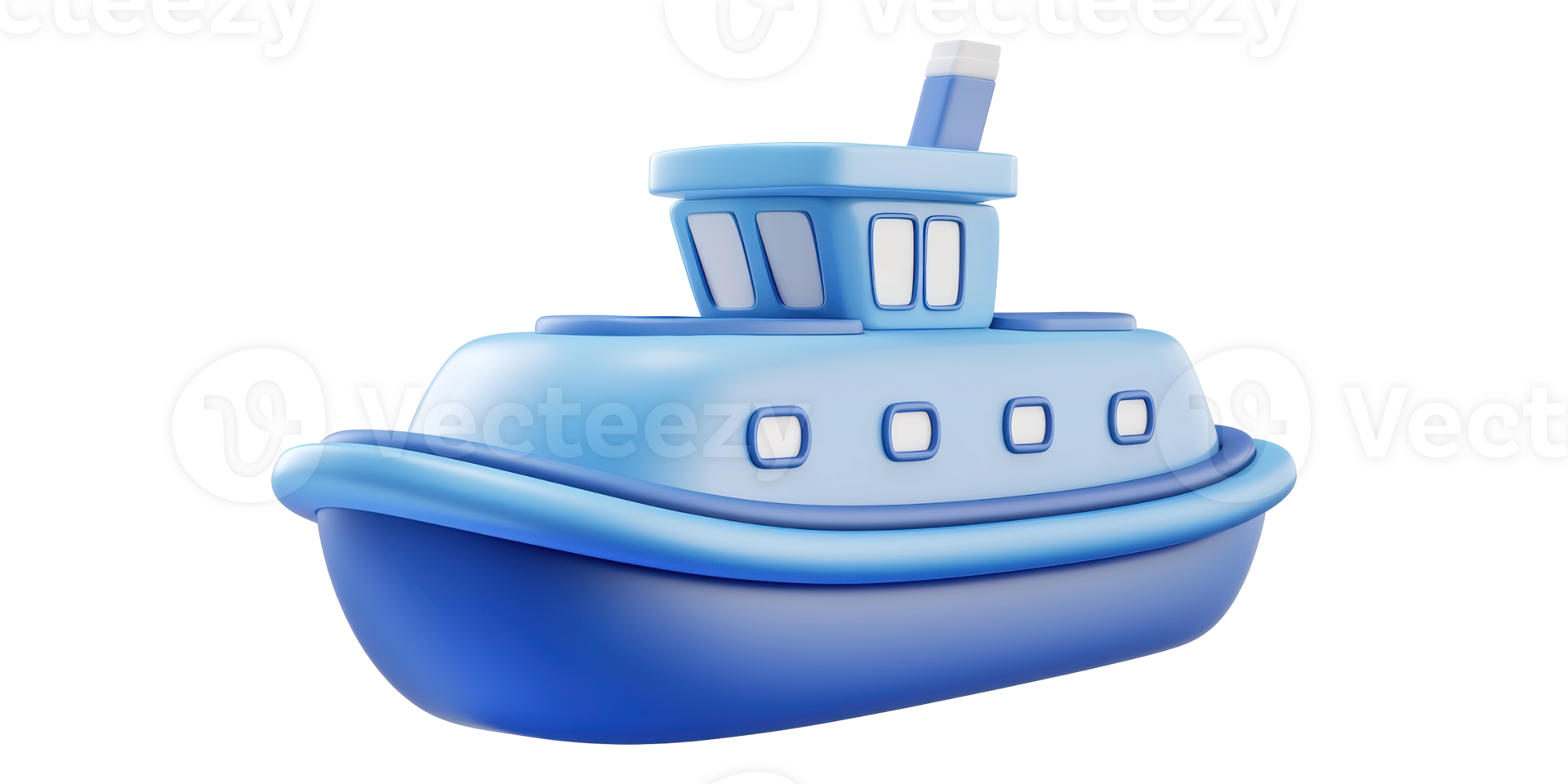 Blue cartoon boat with windows isolated on transparent background png