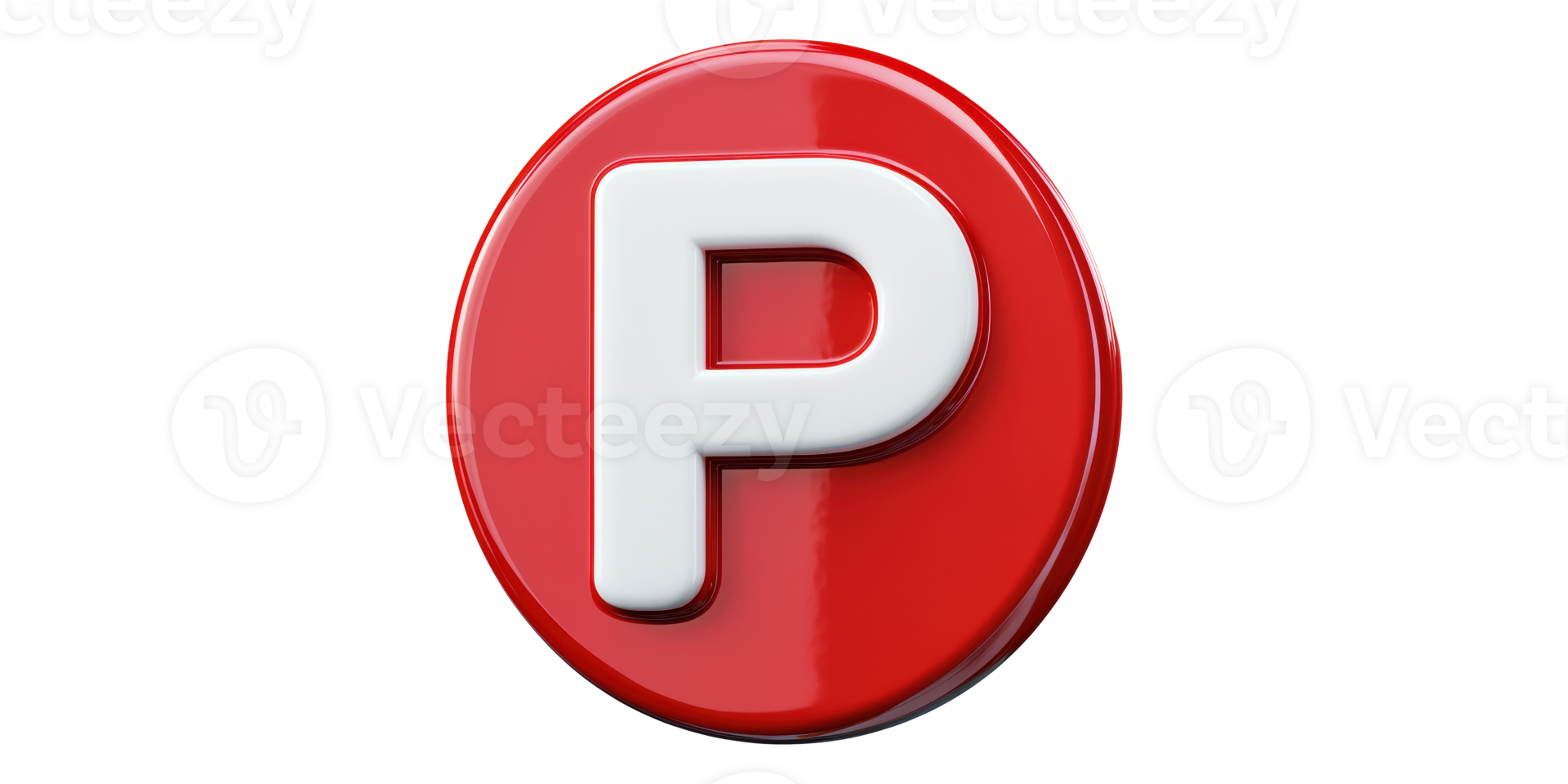 Red circular button with letter p isolated on transparent background png