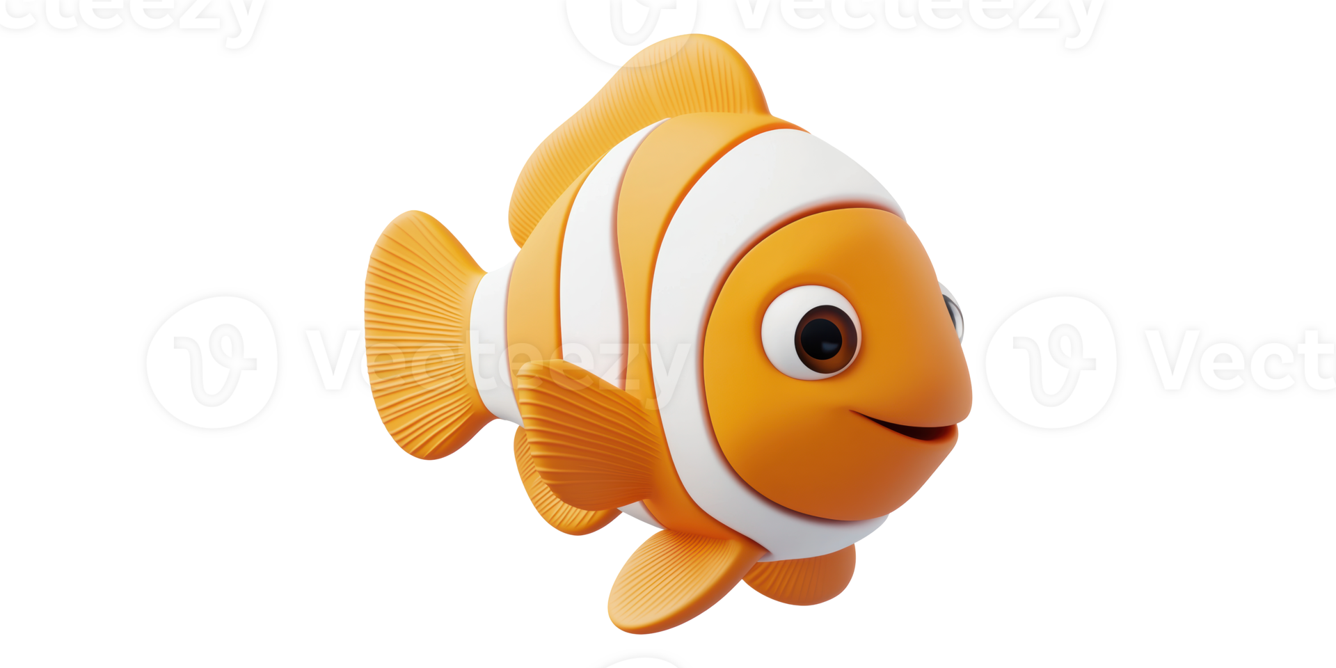 Cartoon clownfish with orange and white stripes isolated on transparent background png