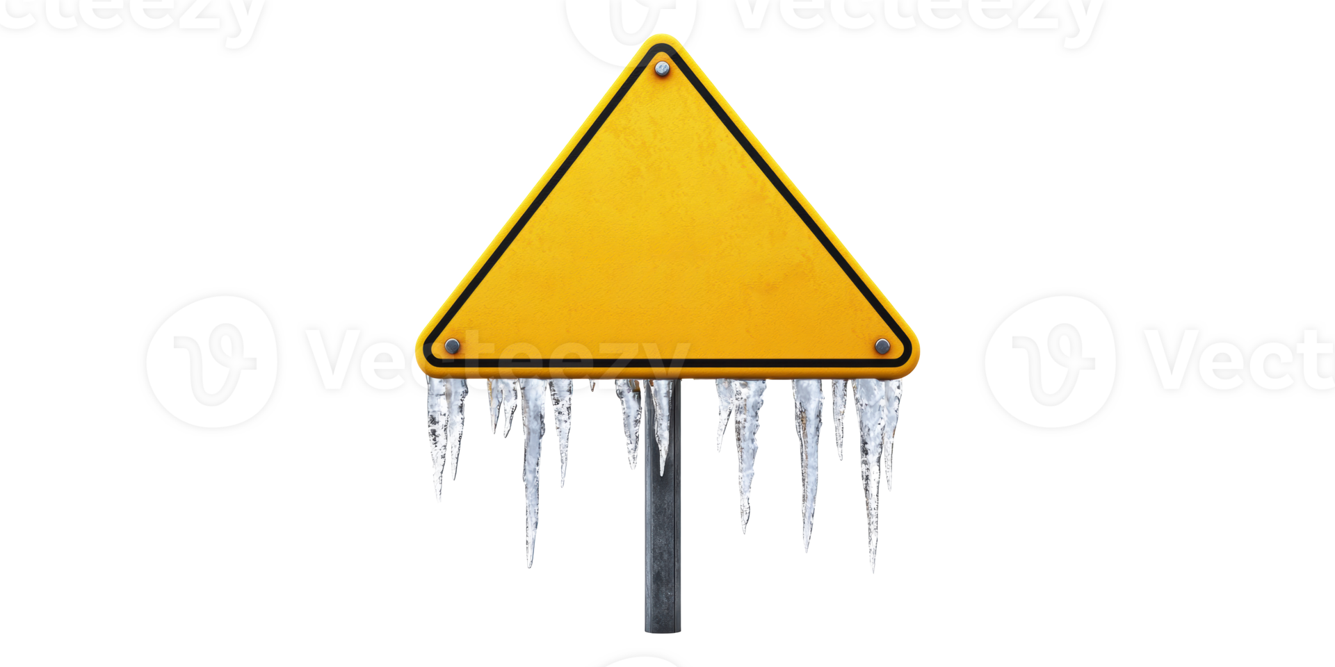 Yellow triangular sign with icicles isolated on transparent background png