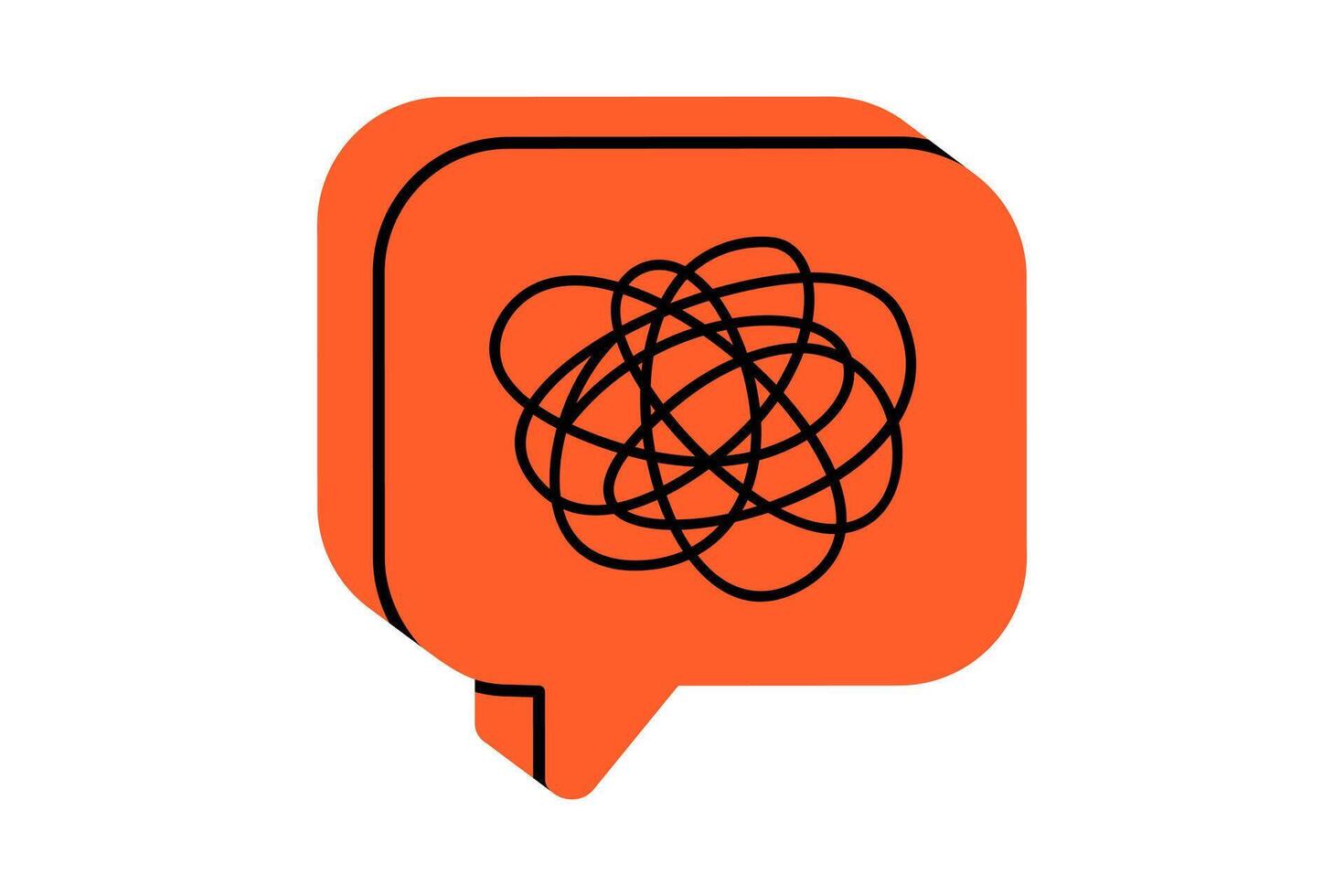 Hand drawn cute illustration of speech bubble with tangled threads. Flat conflict or dispute message doodle. Online notification. Social media bullying icon. Negative reaction. Isolated. vector