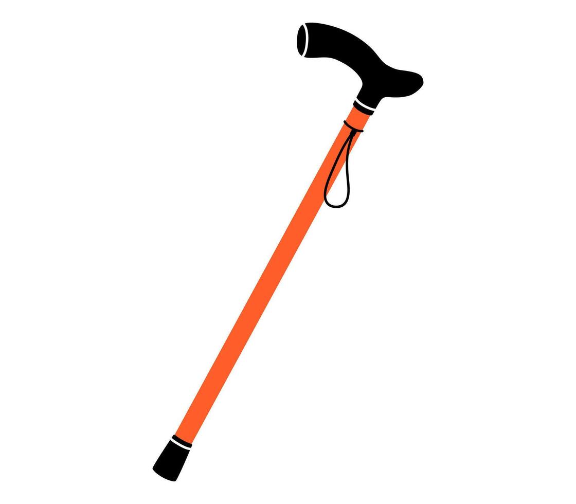 Hand drawn cute cartoon illustration of walking stick. Flat disability device doodle. Health care treatment sticker, icon. Rehabilitation hospital cane. Diversity or inclusion. Isolated. vector