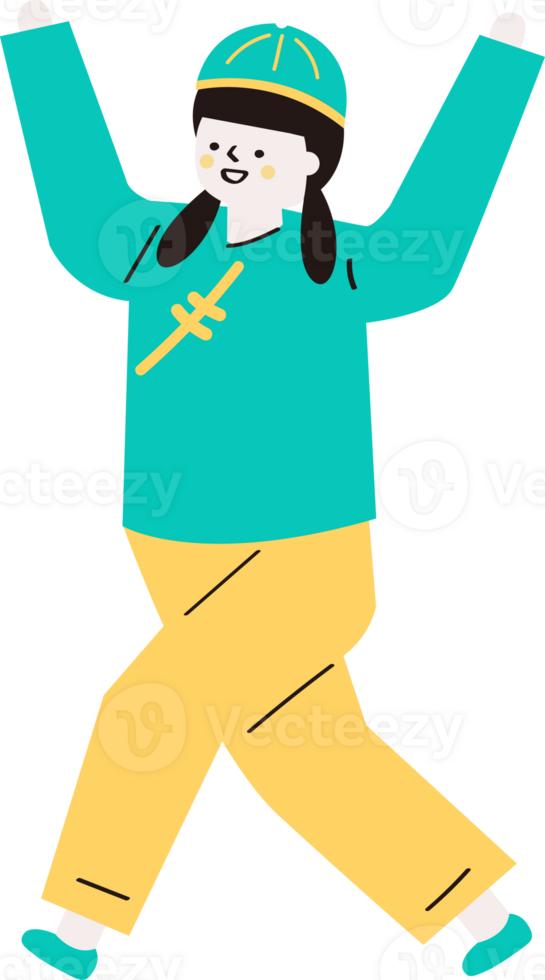 Girl raises her hands by herself png