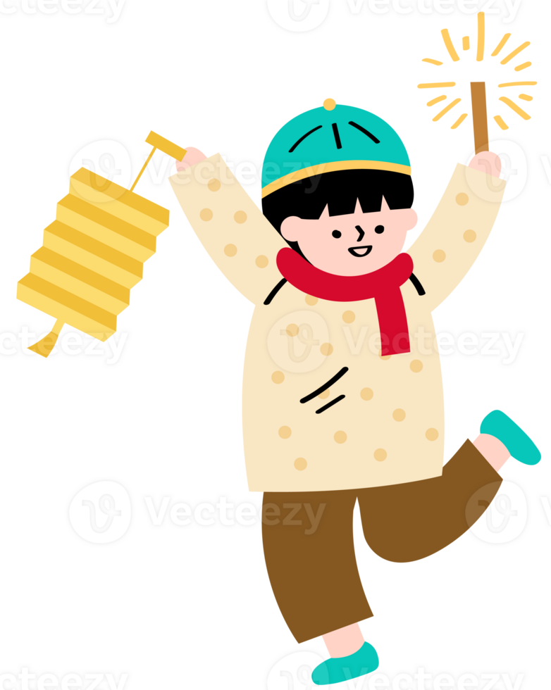 boy take a lantern and a sparkler png