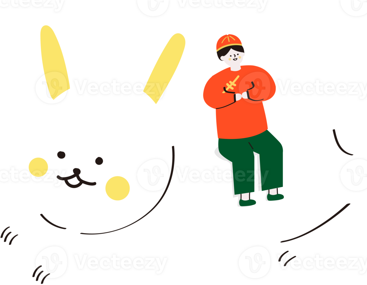 boy sit on the rabbit png