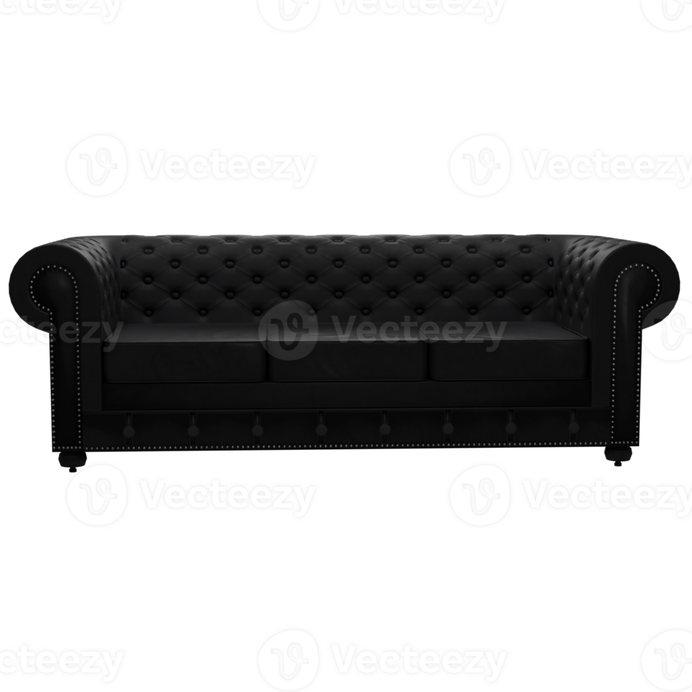 A black leather couch with a buttoned up top png