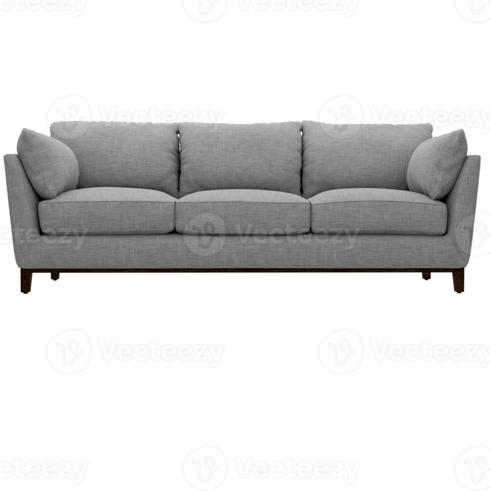 A couch with a gray fabric on a transparent background png