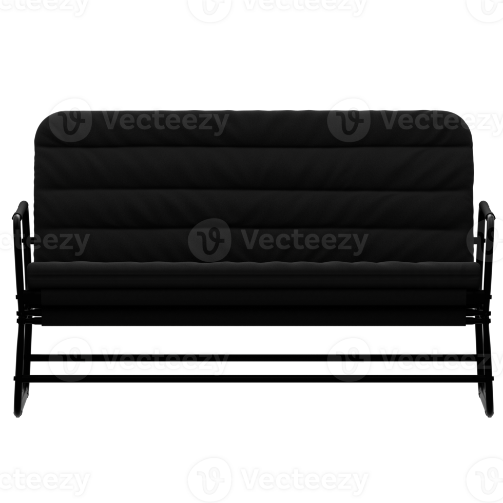 A black couch with a metal frame and a black cushion png