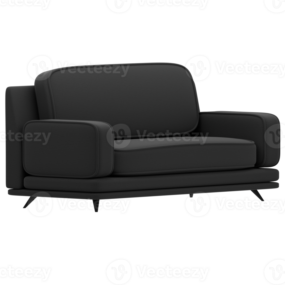 A black couch on a transparent background png