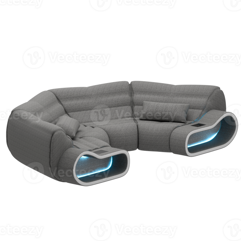 A curved couch with a light up feature png