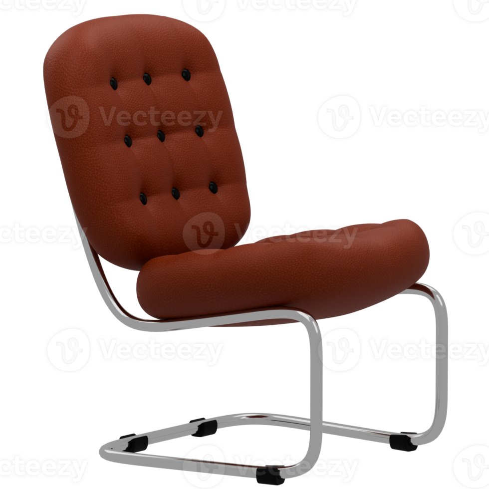 A modern chair with a red leather seat and chrome frame png