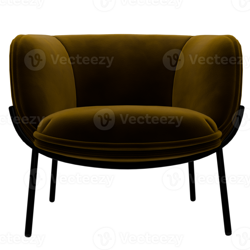 A chair with a black frame and a brown upholstered seat png