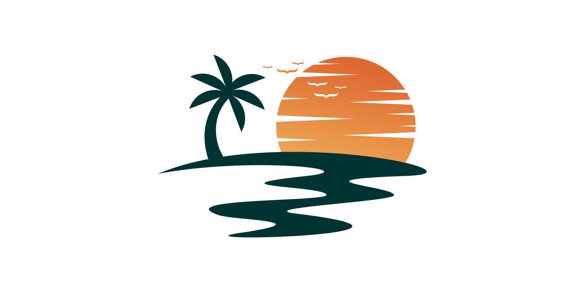 logo design sunset in beach,sea,palm,symbol,icon,idea,creative. vector