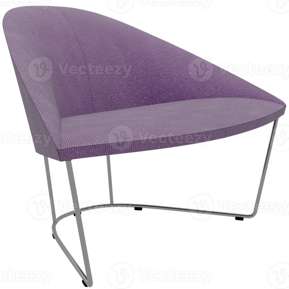 A purple chair with a metal frame and a curved back png