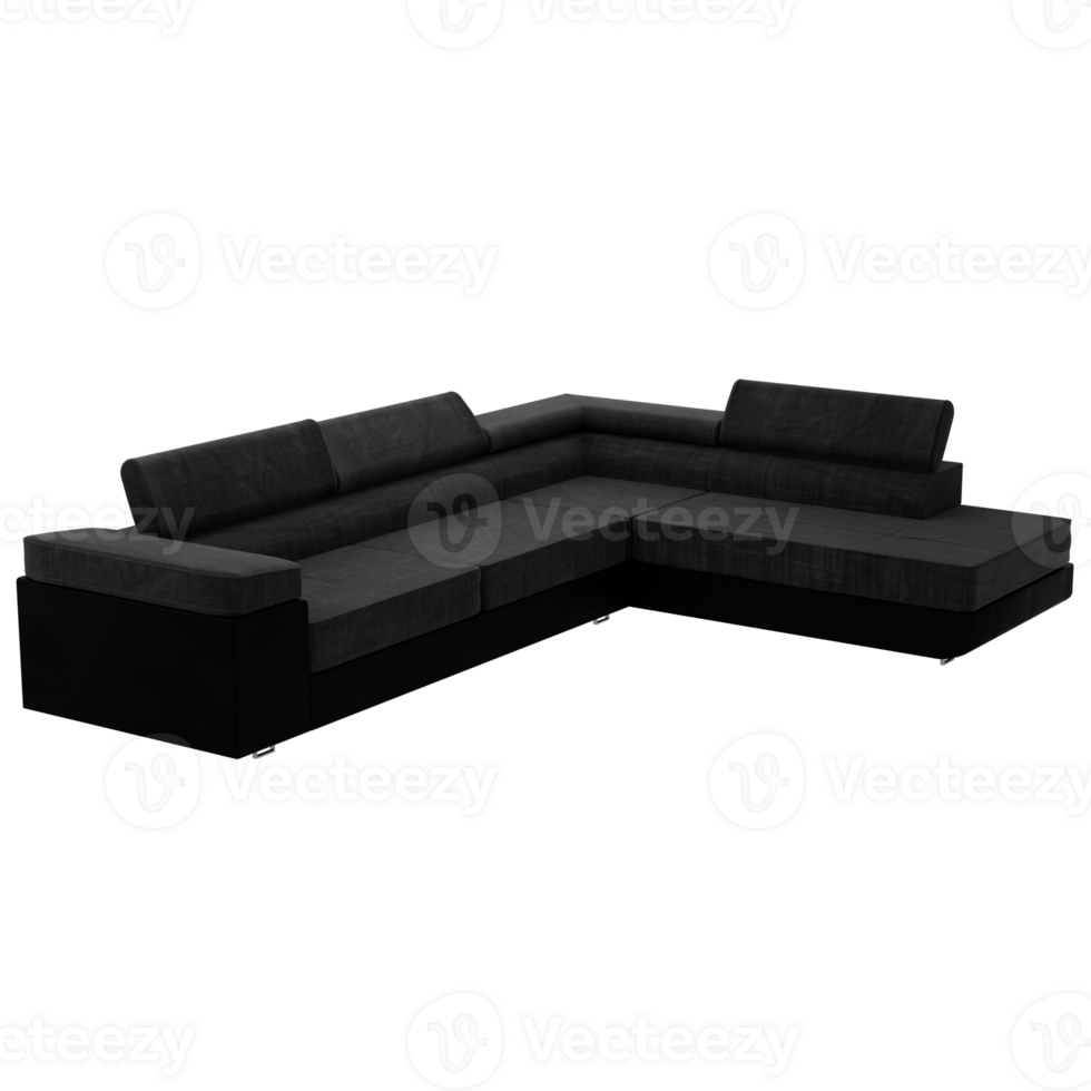 A black sectional sofa with a black arm rest png