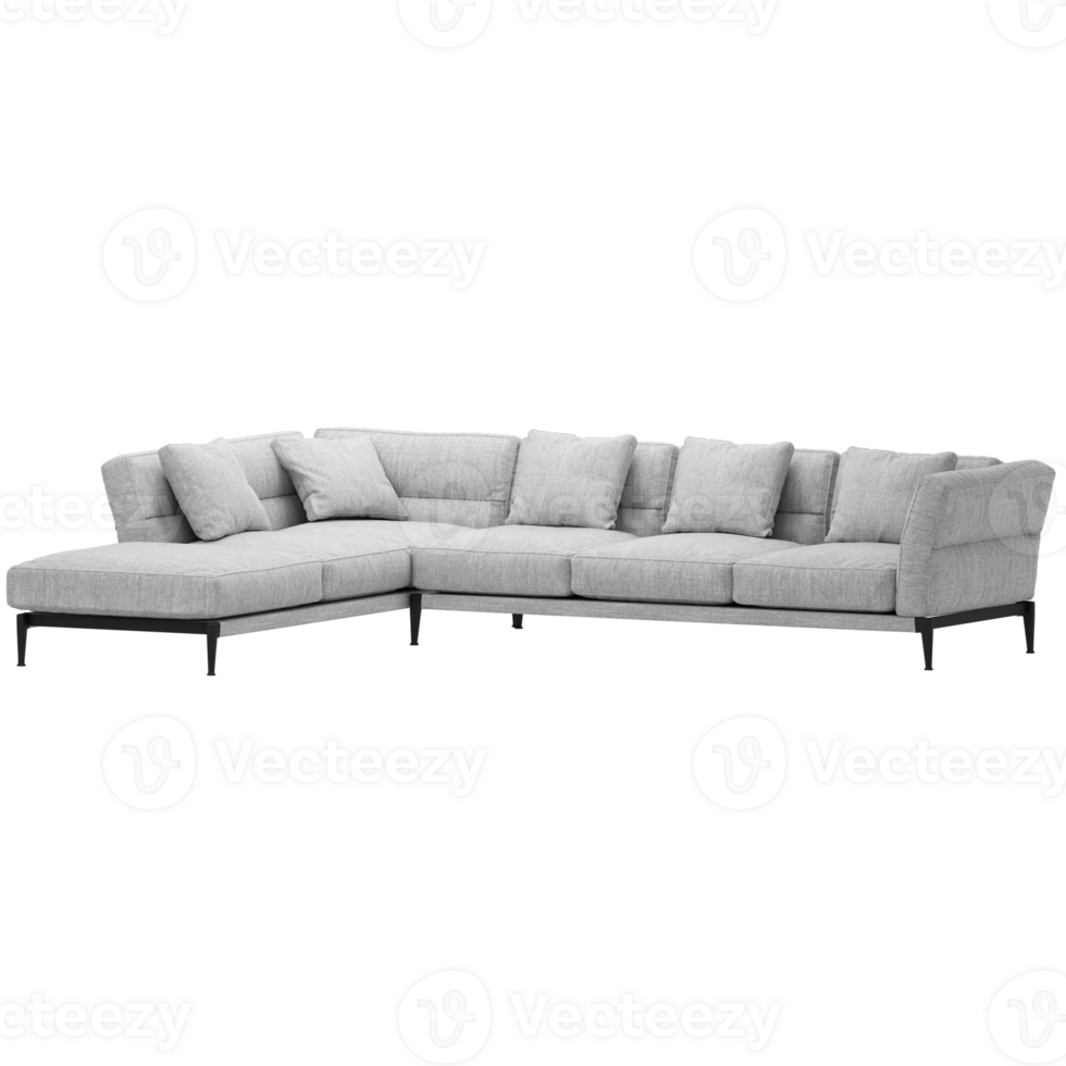 A sectional white sofa with a transparent background png