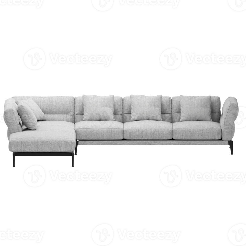A modern white sectional sofa with a black background png