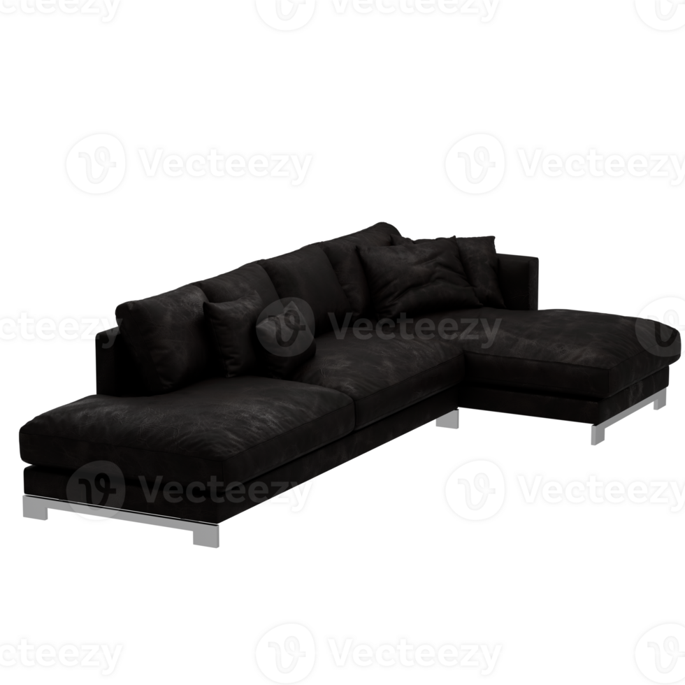 Black sectional sofa with a chaise png