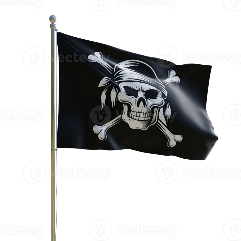 3d Pirate flag with skull and crossbones png