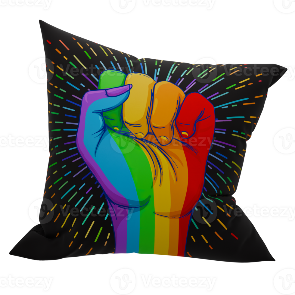 A pillow with a fist in rainbow colors png
